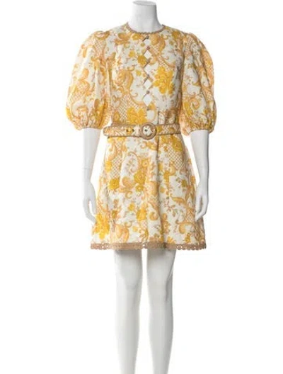 Pre-owned Zimmermann Linen Mini Dress In Yellow