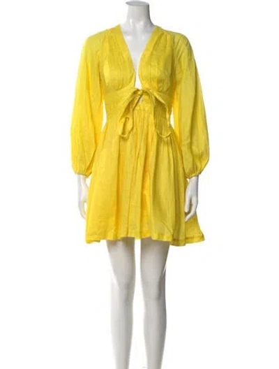 Pre-owned Zimmermann Linen Mini Dress In Yellow