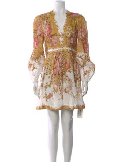 Pre-owned Zimmermann Linen Mini Dress In Yellow