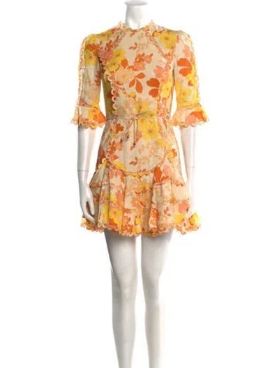 Pre-owned Zimmermann Linen Mini Dress In Yellow
