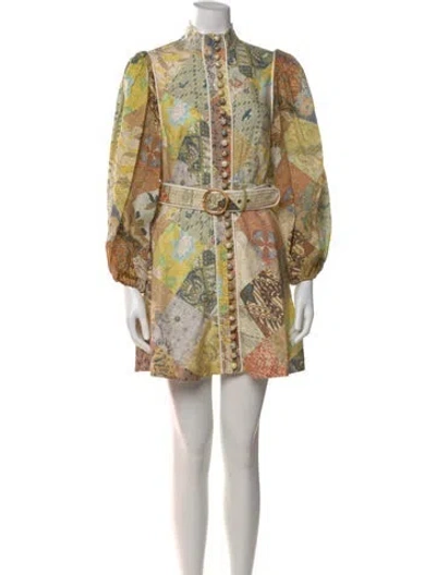 Pre-owned Zimmermann Linen Mini Dress In Yellow