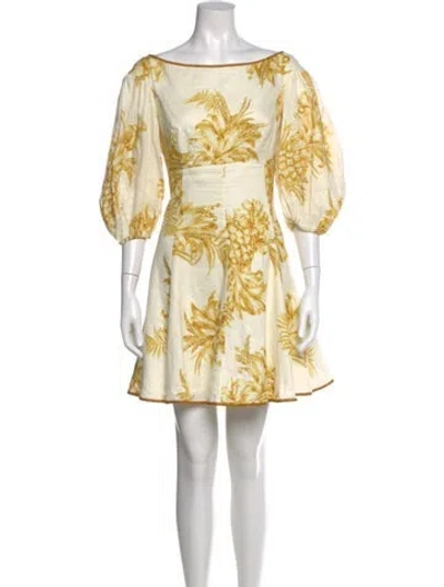 Pre-owned Zimmermann Linen Mini Dress In Yellow