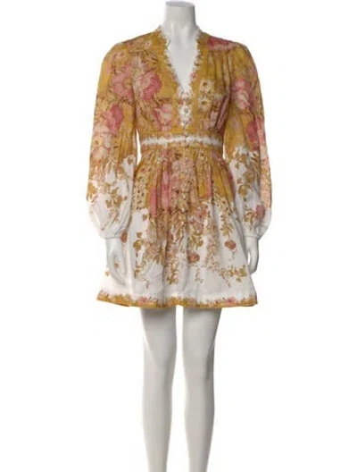 Pre-owned Zimmermann Linen Mini Dress In Yellow