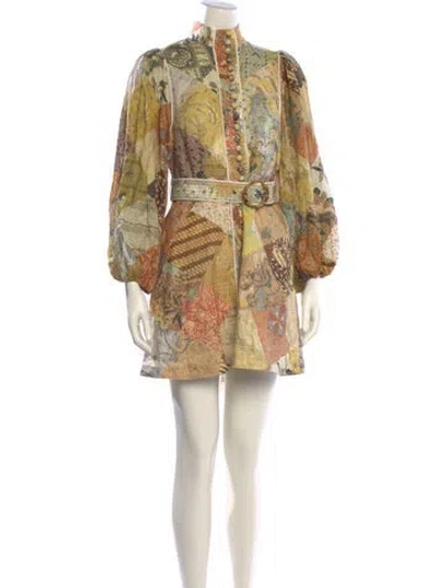 Pre-owned Zimmermann Linen Mini Dress In Yellow