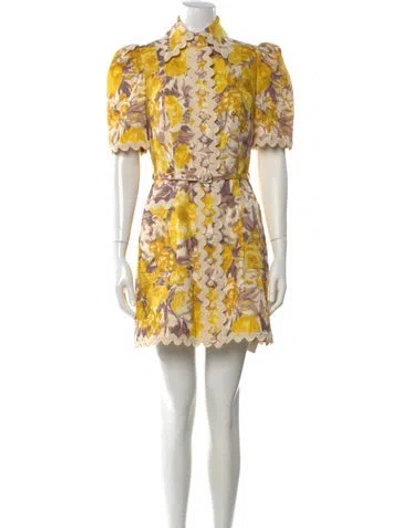Pre-owned Zimmermann Linen Mini Dress In Yellow