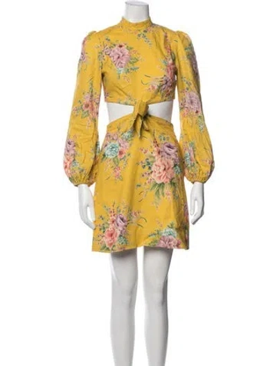 Pre-owned Zimmermann Linen Mini Dress In Yellow