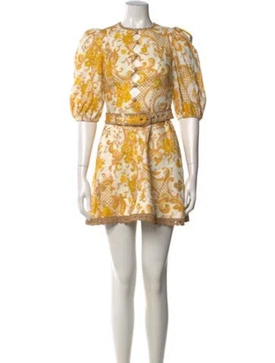Pre-owned Zimmermann Linen Mini Dress In Yellow