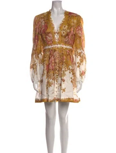 Pre-owned Zimmermann Linen Mini Dress In Yellow