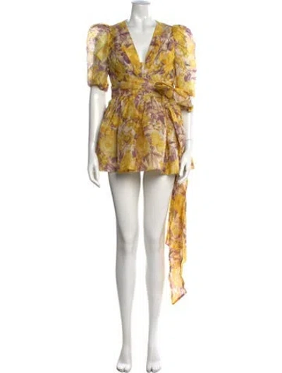 Pre-owned Zimmermann Linen Mini Dress In Yellow