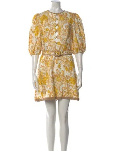 Pre-owned Zimmermann Linen Mini Dress In Yellow