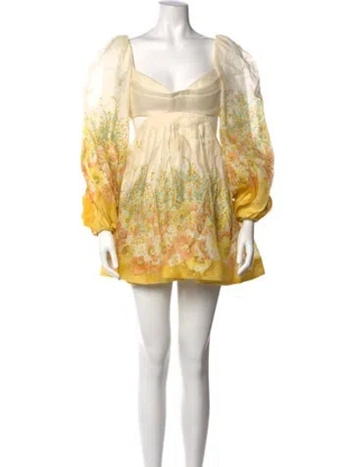 Pre-owned Zimmermann Linen Mini Dress In Yellow