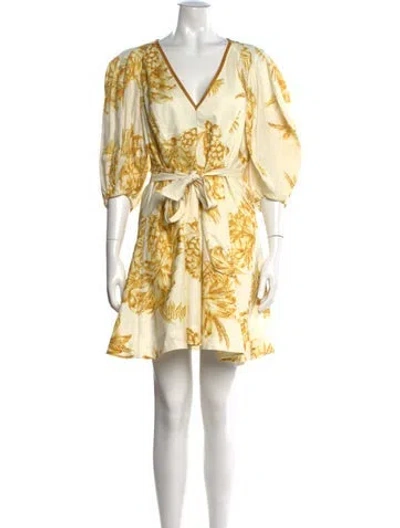 Pre-owned Zimmermann Linen Mini Dress In Yellow