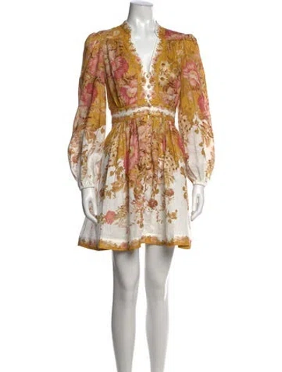 Pre-owned Zimmermann Linen Mini Dress In Yellow