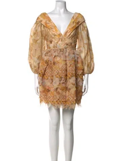 Pre-owned Zimmermann Linen Mini Dress In Yellow