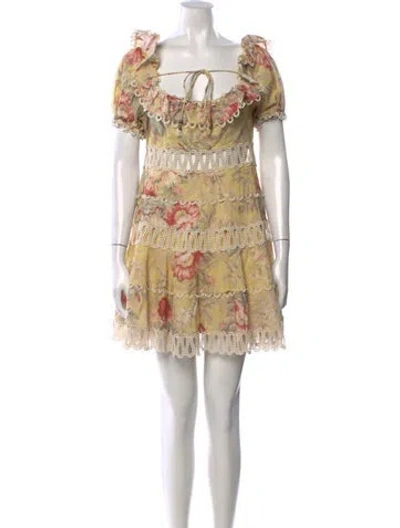 Pre-owned Zimmermann Linen Mini Dress In Yellow