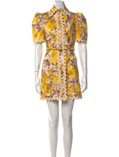 Pre-owned Zimmermann Linen Mini Dress In Yellow