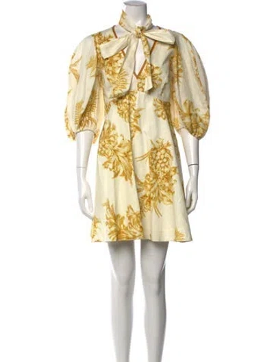 Pre-owned Zimmermann Linen Mini Dress In Yellow