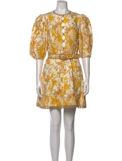 Pre-owned Zimmermann Linen Mini Dress In Yellow