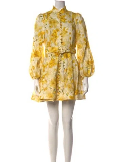 Pre-owned Zimmermann Linen Mini Dress In Yellow