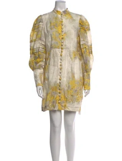 Pre-owned Zimmermann Linen Mini Dress In Yellow