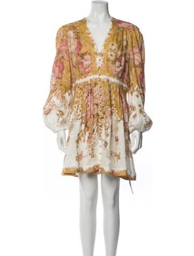Pre-owned Zimmermann Linen Mini Dress In Yellow