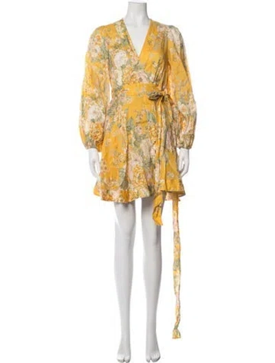 Pre-owned Zimmermann Linen Mini Dress In Yellow