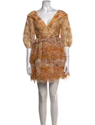 Pre-owned Zimmermann Linen Mini Dress In Yellow