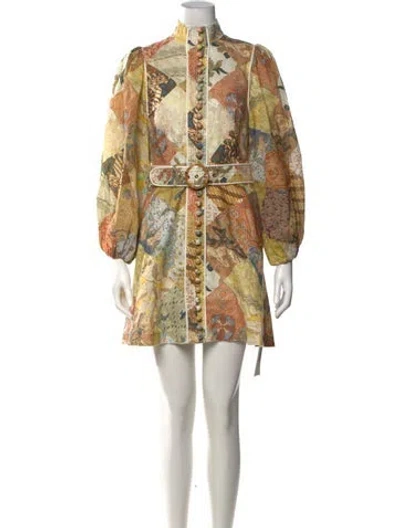 Pre-owned Zimmermann Linen Mini Dress In Yellow