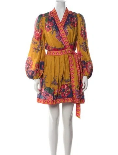 Pre-owned Zimmermann Linen Mini Dress In Yellow