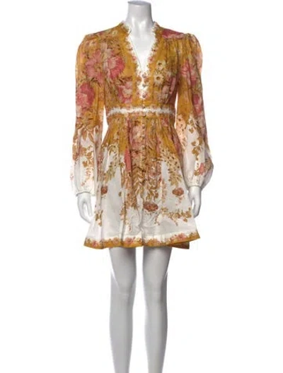 Pre-owned Zimmermann Linen Mini Dress In Yellow