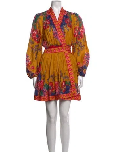 Pre-owned Zimmermann Linen Mini Dress In Yellow