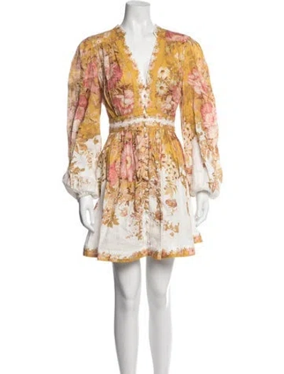 Pre-owned Zimmermann Linen Mini Dress In Yellow