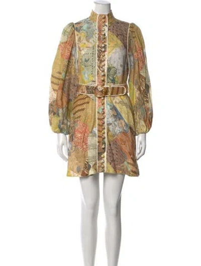 Pre-owned Zimmermann Linen Mini Dress In Yellow