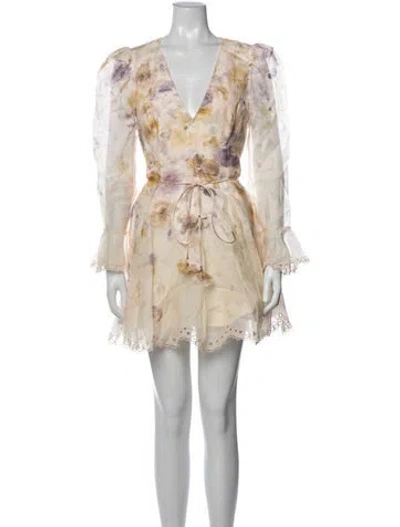 Pre-owned Zimmermann Linen Mini Dress In Yellow