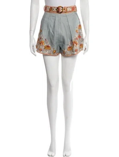 Pre-owned Zimmermann Linen Mini Shorts In Blue