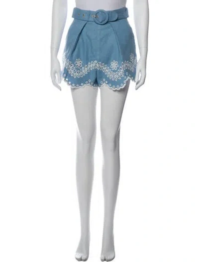 Pre-owned Zimmermann Linen Mini Shorts In Blue