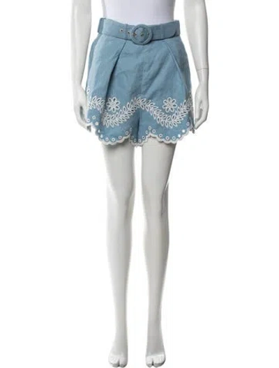 Pre-owned Zimmermann Linen Mini Shorts In Blue