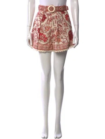 Pre-owned Zimmermann Linen Mini Shorts In Burgundy/neutrals