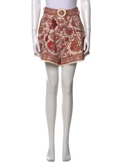Pre-owned Zimmermann Linen Mini Shorts In Burgundy/neutrals