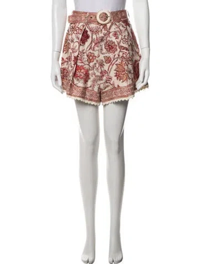 Pre-owned Zimmermann Linen Mini Shorts In Burgundy/neutrals