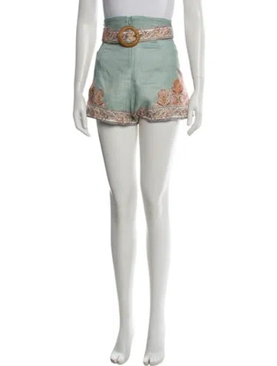 Pre-owned Zimmermann Linen Mini Shorts In Green