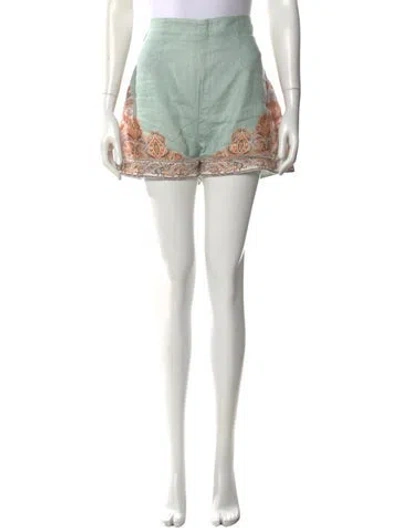 Pre-owned Zimmermann Linen Mini Shorts In Green