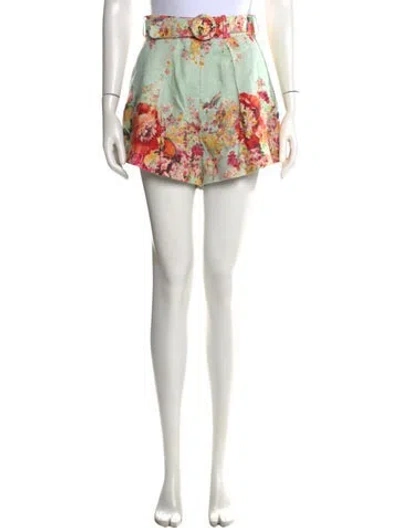 Pre-owned Zimmermann Linen Mini Shorts In Green