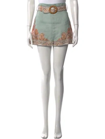 Pre-owned Zimmermann Linen Mini Shorts In Green