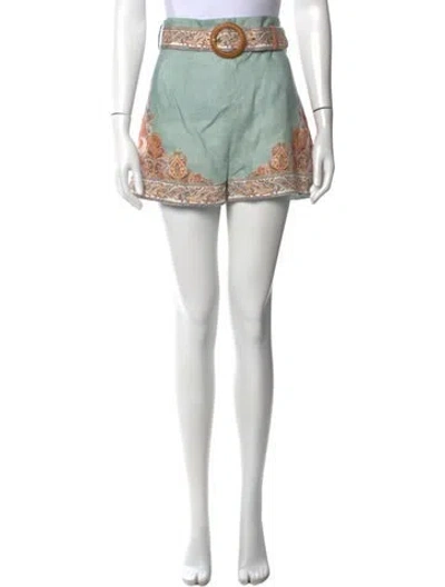 Pre-owned Zimmermann Linen Mini Shorts In Green