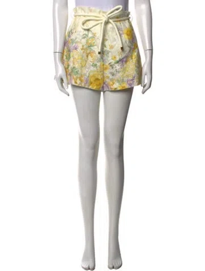 Pre-owned Zimmermann Linen Mini Shorts In Neutrals/purple