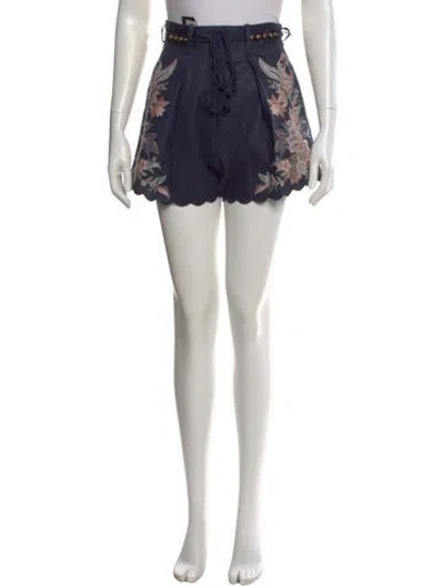 Pre-owned Zimmermann Linen Mini Shorts W/ Tags In Blue