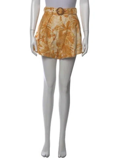 Pre-owned Zimmermann Linen Mini Shorts In Yellow