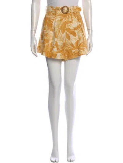 Pre-owned Zimmermann Linen Mini Shorts In Yellow