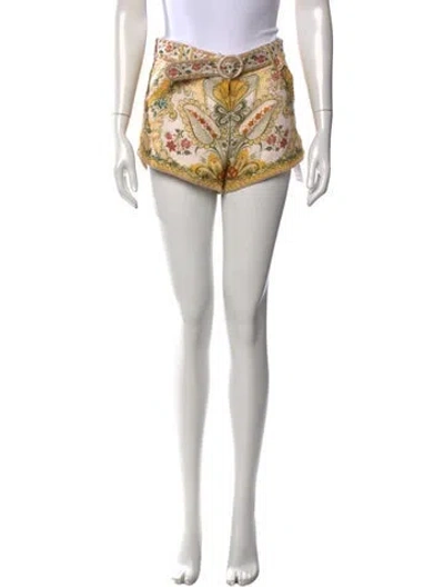 Pre-owned Zimmermann Linen Mini Shorts In Yellow